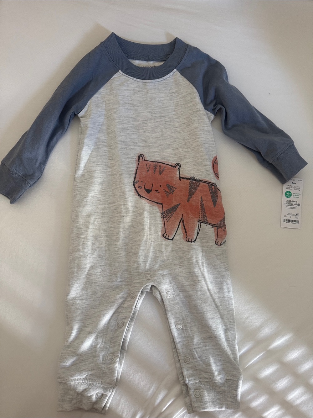 Carter's Heather Gray Romper with Navy Trim